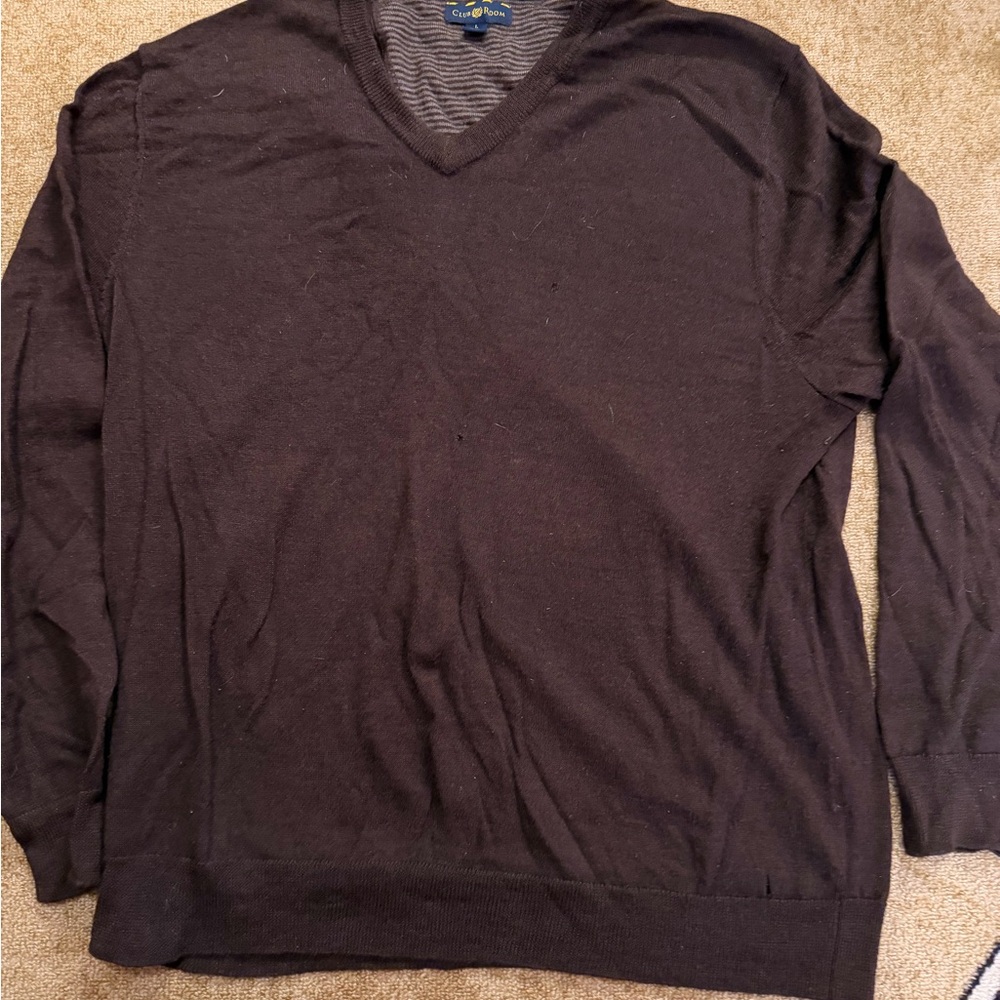 Club Room  Brown V Neck Sweater Men L Wool